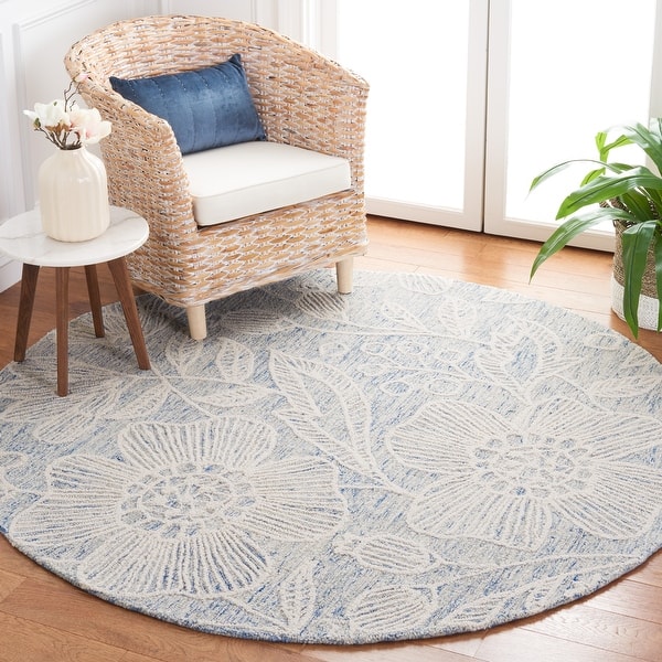 slide 2 of 34, SAFAVIEH Handmade Jardin Mevlija Floral Wool Rug 6' Round - Blue/Ivory