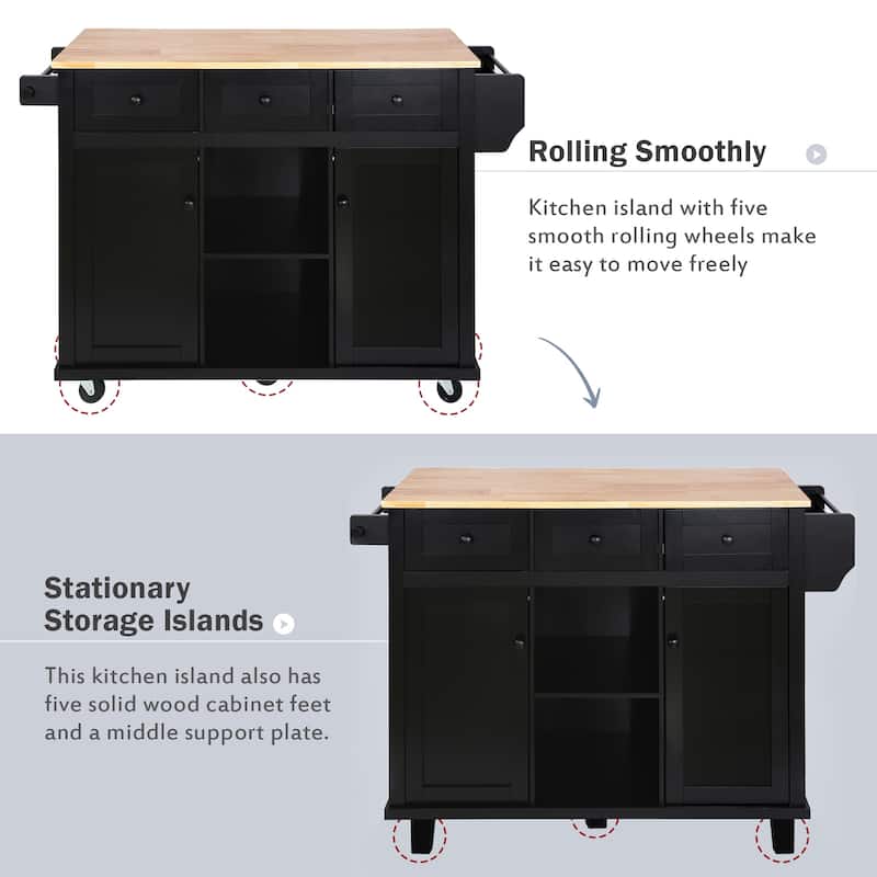 Aill MDF Kitchen Island with Storage Cabinet and 3 Drawers(53-in x30-in x37-in)
