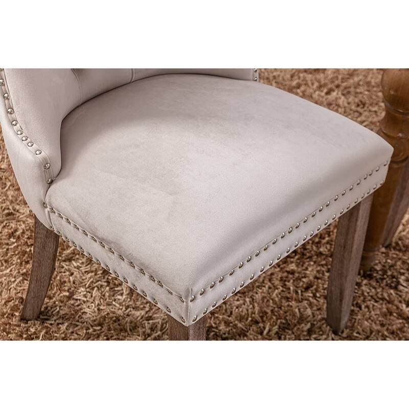 Set of 2 Velvet Dining Chairs – Tufted Upholstered Armless Accent Chairs with Nailhead Trim & Back Ring Pull