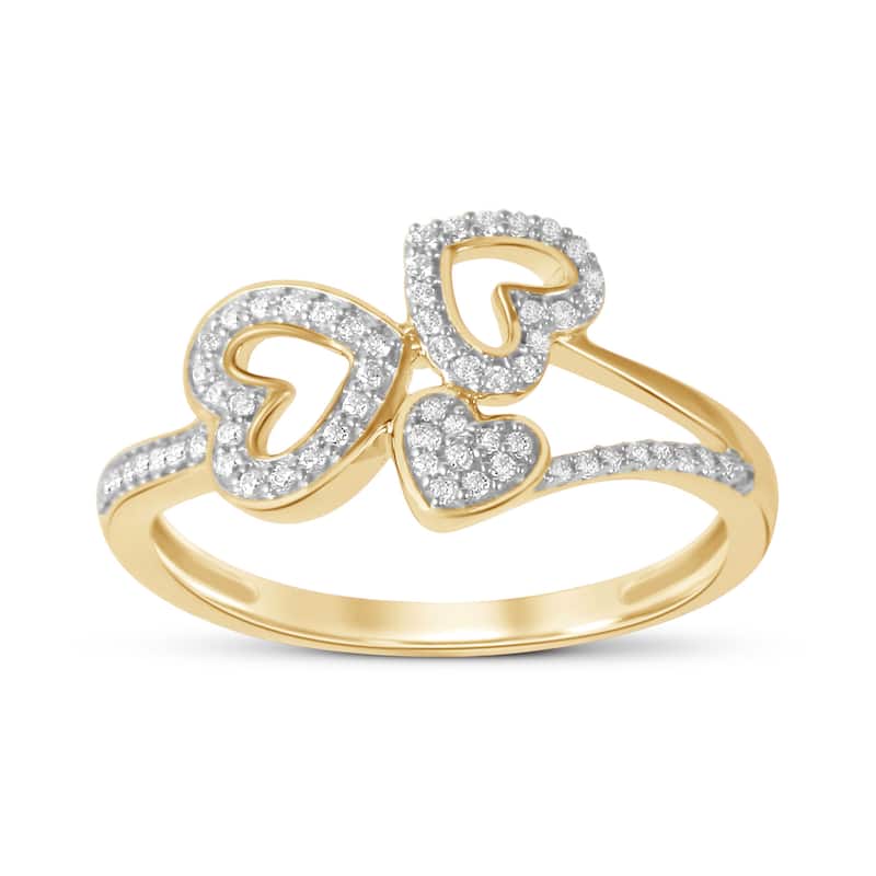 1/6ct TDW Triple Heart Diamond Promise Fashion Ring in 10K Gold for Women - 8.5 - Yellow