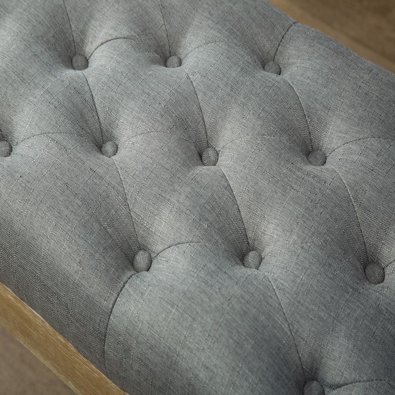 Solid Wood Button Tufted Dining Bench, Grey
