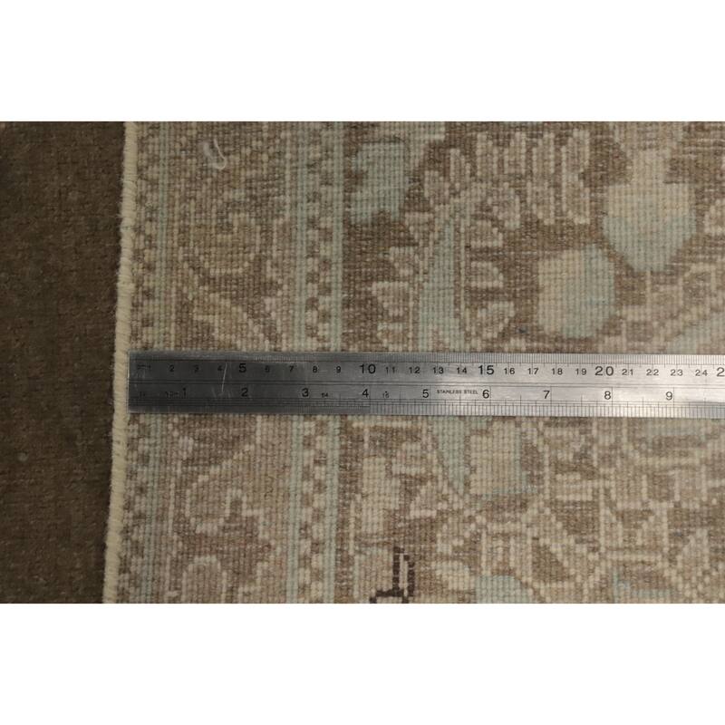 Hand Knotted Oriental 100% Wool Carpet Traditional Floral Brown Kerman Area Rug - 12' 10'' X 9' 9''