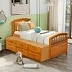 preview thumbnail 1 of 6, Twin Size Platform Bed Made of Solid Wood with 6 Storage Drawers Oak