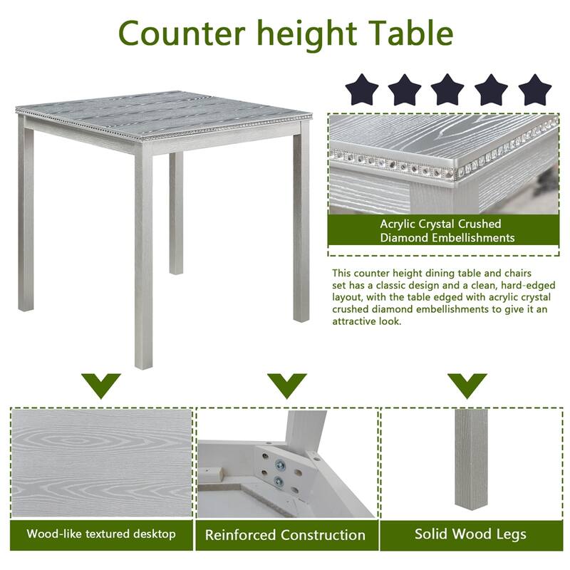 5-piece Wood Dining Counter Height Table and Chair Set