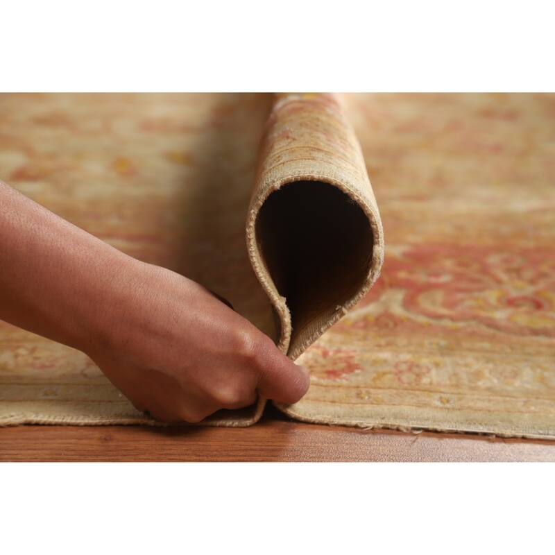 Hand Knotted Oriental 100% Wool Carpet Traditional Floral Beige & Ivories Tabriz Area Rug - 11' 0'' X 8' 4''