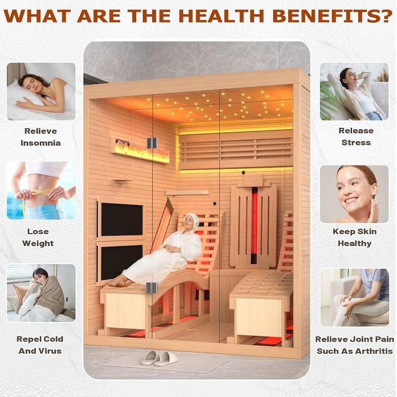 EROMMY up to 3 Person Infrared Sauna with 15-Minute Warm-Up Heater Tube and Carbon Plate