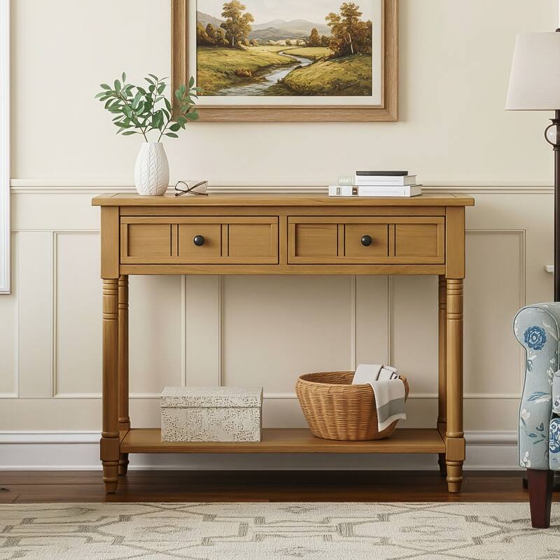 Console Table Traditional Design with Two Drawers and Bottom Shelf