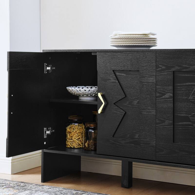 60" Mid-Century Buffet Cabinet - Geometric Storage Unit For Living Room, Dining Room, Or Entryway‌ - 15.75"D x 60"W x 31.5"H