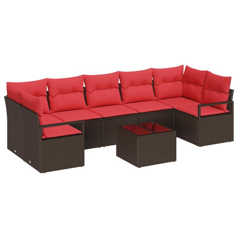 vidaXL 8 Garden Sofa Set with Cushions Black/Brown/Grey Poly Rattan - 113.8 x 48 x 27.2 - Brown