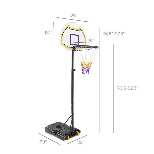 dimension image slide 2 of 4, Height-Adjustable Basketball Hoop, Portable Backboard System w/ Wheels
