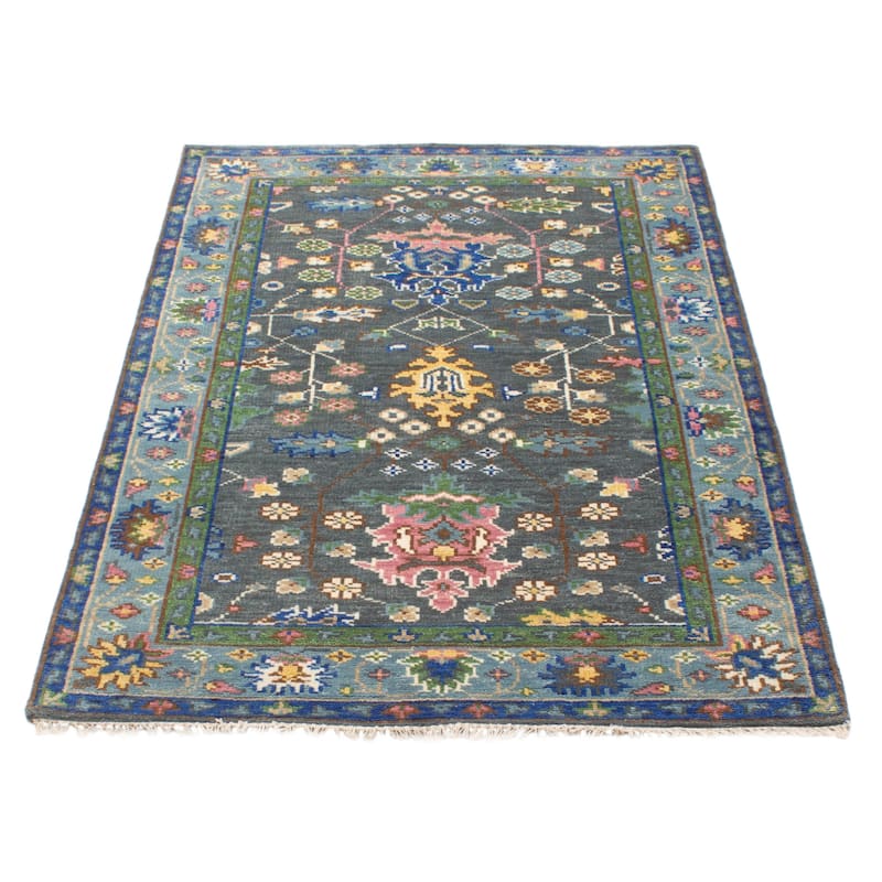 ECARPETGALLERY Hand-knotted Modern Oushak Dark Grey Wool Rug - 5'1 x 7'10