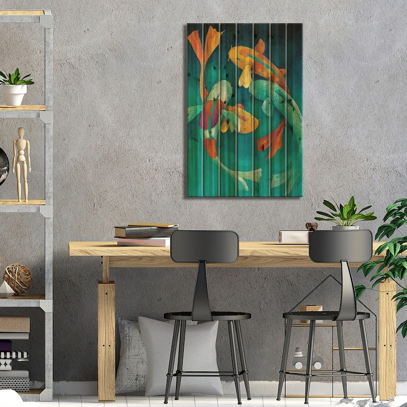 Ornamental Koi II Print On Wood by Chariklia Zarris - Multi-Color
