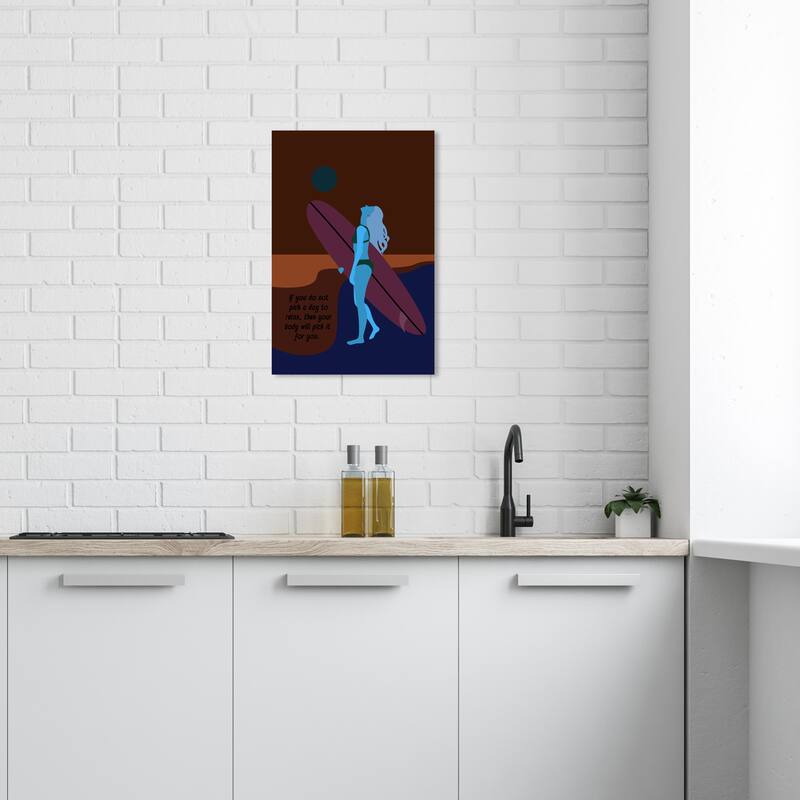 Wynwood Studio Canvas Sports and Teams Surfer Girl Blue and Sand Modern & Contemporary Wall Art Canvas Print - 24 x 16