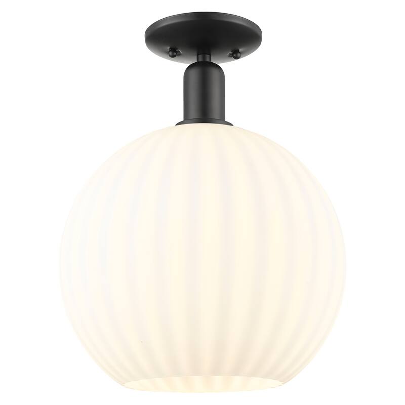 Innovations Lighting Endless Possibilities Arcadia - White Venetian - 1 Light 12" Semi-Flush Mount - Matte Black