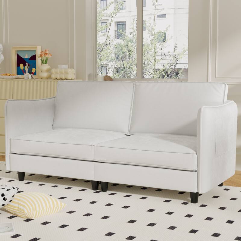 74.27" Fabric 3-Seater Sofa with Pocket Springs, Side Storage and Wood Frame - Beige