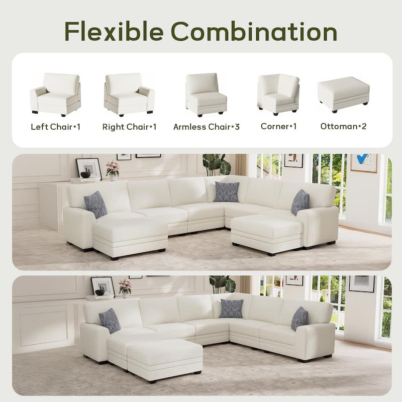 8 Piece Modular Corduroy Sectional With Ottoman