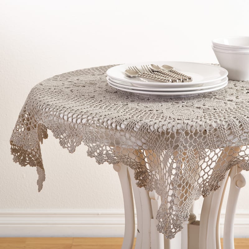 Handmade Crochet Lace Table Linens - 45" x 45" Square tablecloth - Grey