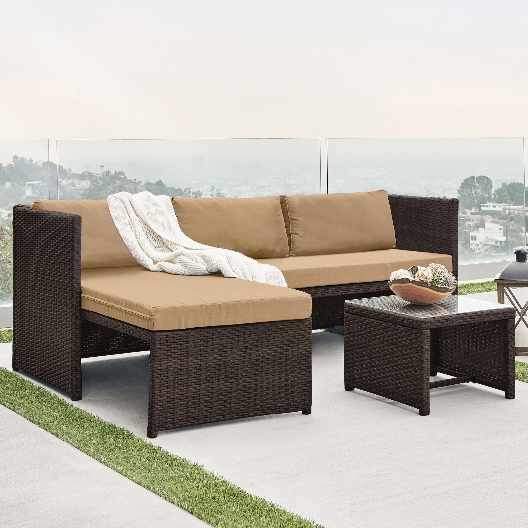 3pc corner sofa rattan set discount