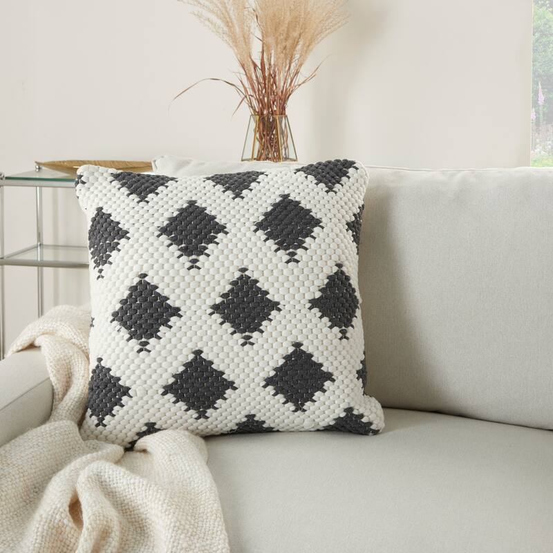 Mina Victory Life Styles Textured Geometric Woven Diamonds Throw Pillow 20" x 20" - 20" x 20" - Charcoal