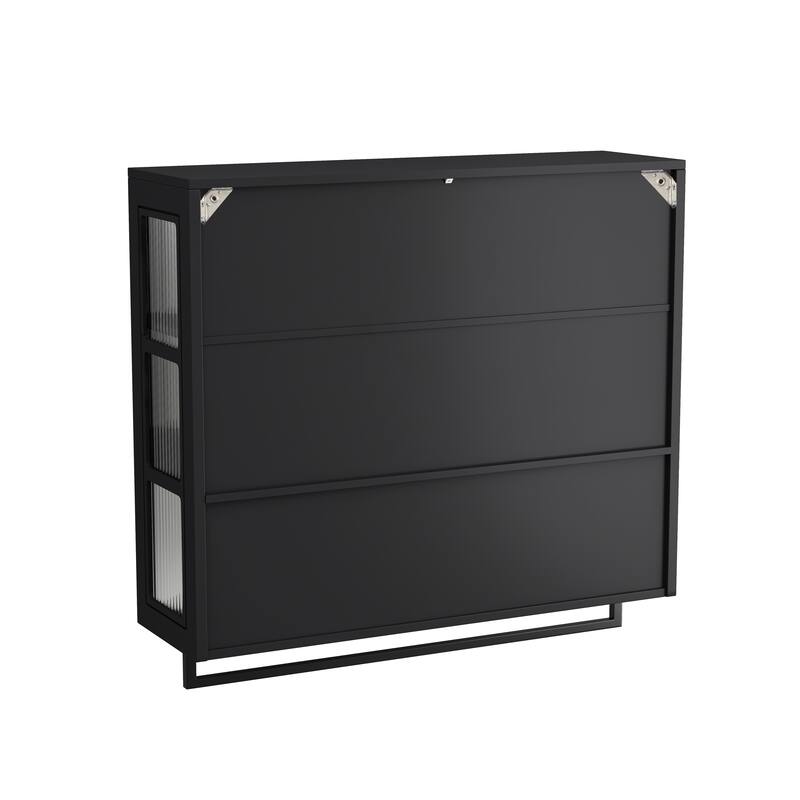 Bathroom Wall Cabinet,3-Door Wooden Cabinet with Open and Hidden Storage Space,Medicine Cabinet with Glass Door and Towel Bar