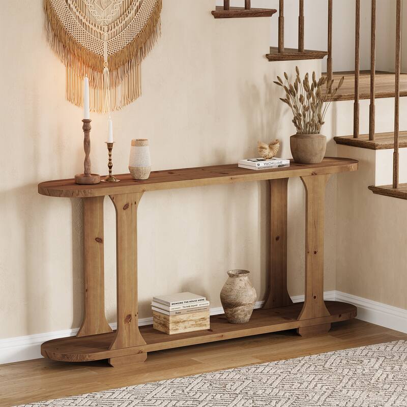 63 Inch Farmhouse Console Table, Solid Wood Couch Table Behind Sofa