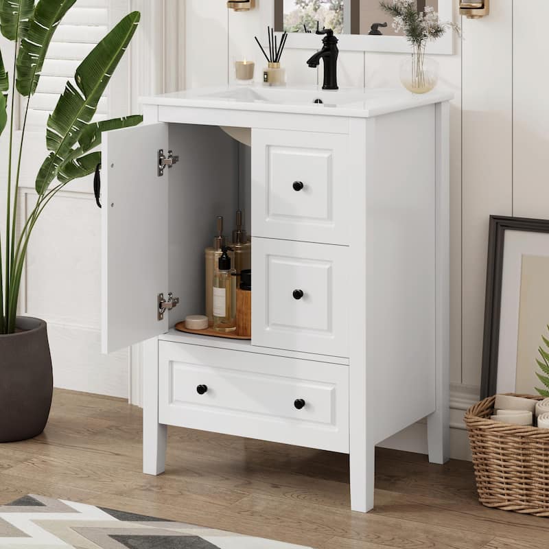24-Inch Bathroom Vanity with Sink, One Cabinet with Soft-Closing Door, 3 Soft-Closing Drawers