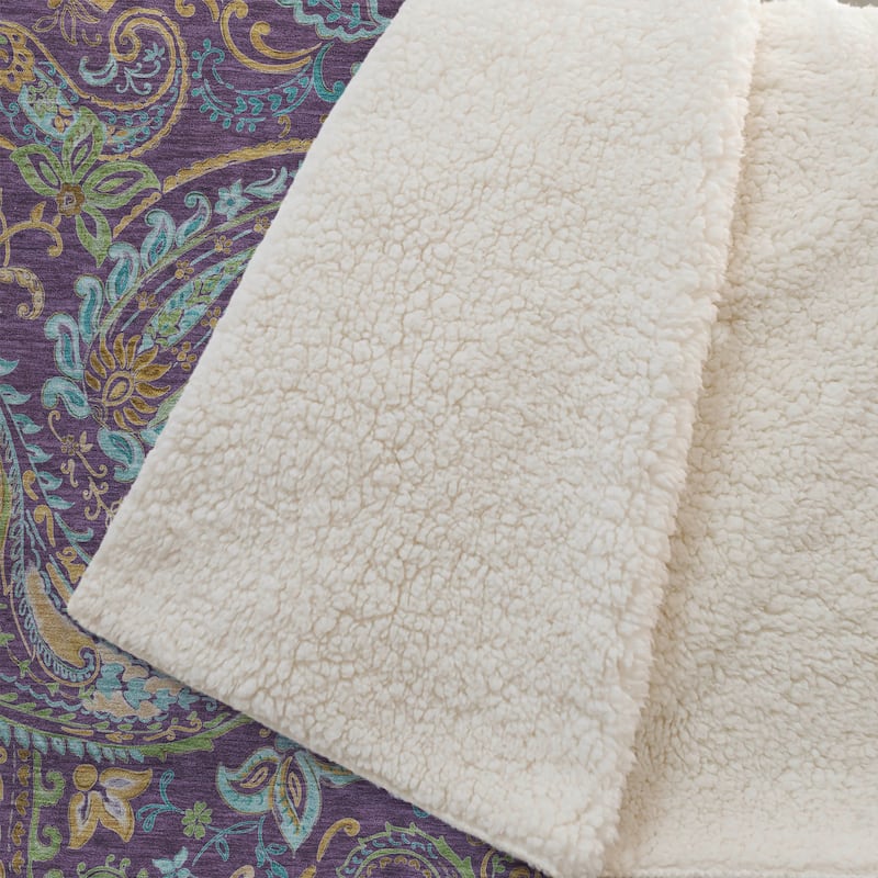 Premium Machine Washable Paisley Sherpa Throw Blanket