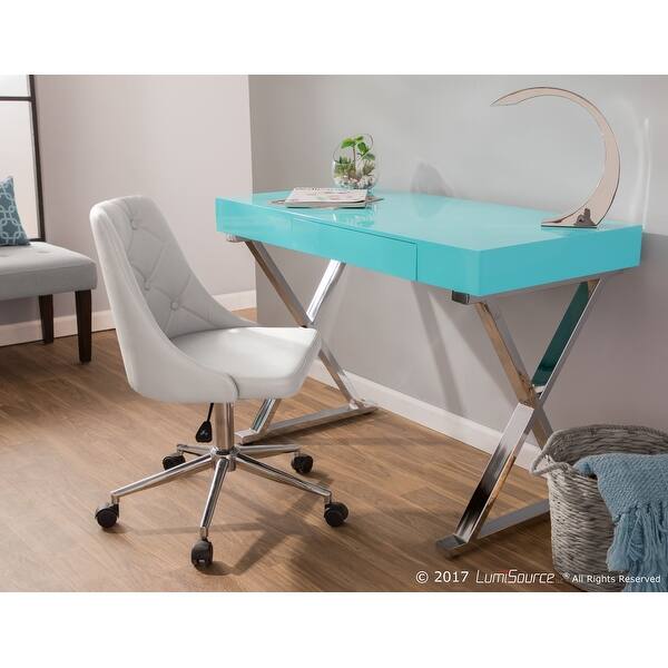 slide 1 of 26, Porch & Den Skyline Woods Wood Top/ Chrome X-base 1-drawer Office Desk