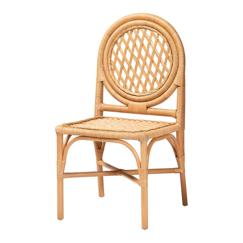 Winslow 5-Piece Rattan Dining Set - Round Wicker Table with Pedestal Base and 4 Chairs, Kitchen or Dining Room, Light Honey