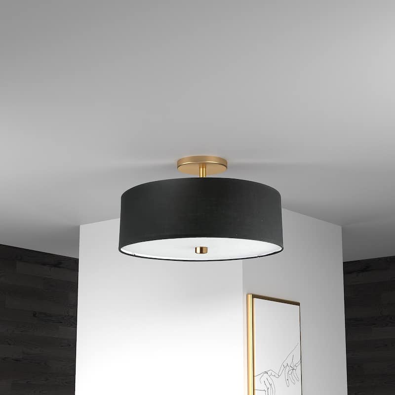 Semi-Flush Mount Light - 3 Light Black Shade - Bedroom Foyer Living Room Ceiling Fixture - 14.25