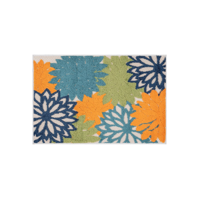 World Rug Gallery Indoor/Outdoor High-Low Textured Area Rug, Floral Easy-Clean Patio Rug