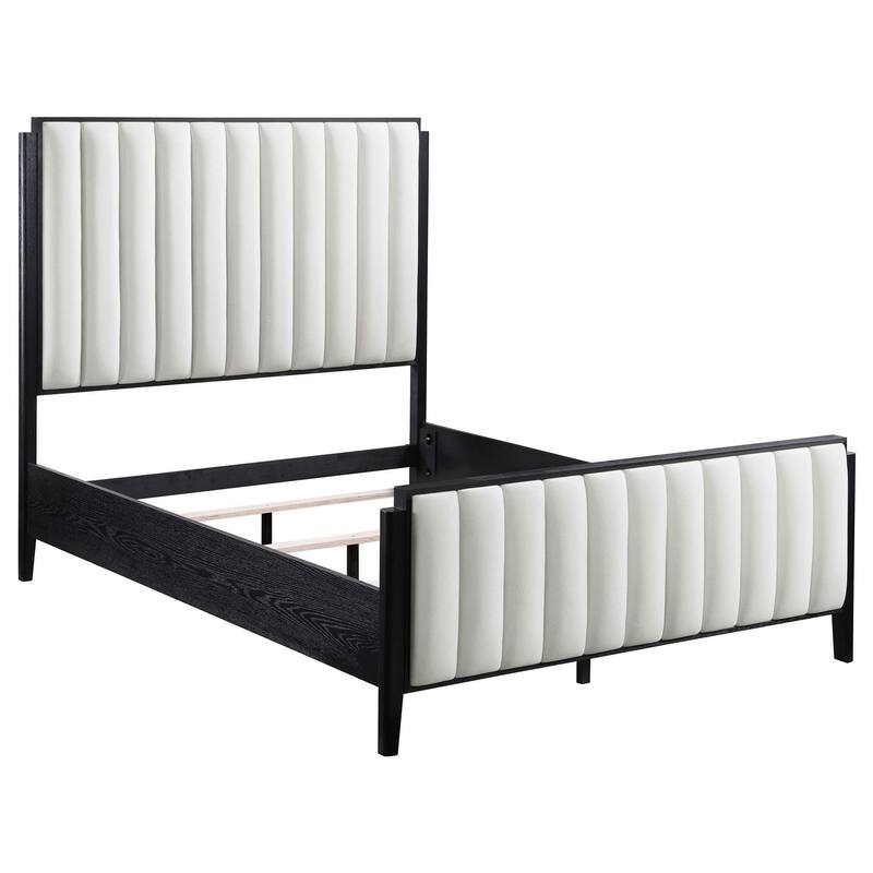 Jack California King Size Bed, Channel Tufted Ivory Upholstery, Black