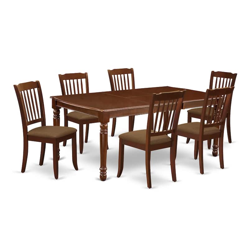 East West Furniture Dining Table Set Consist of a Dining Room Table and Linen Fabric Chairs, Mahogany (Pieces Options)