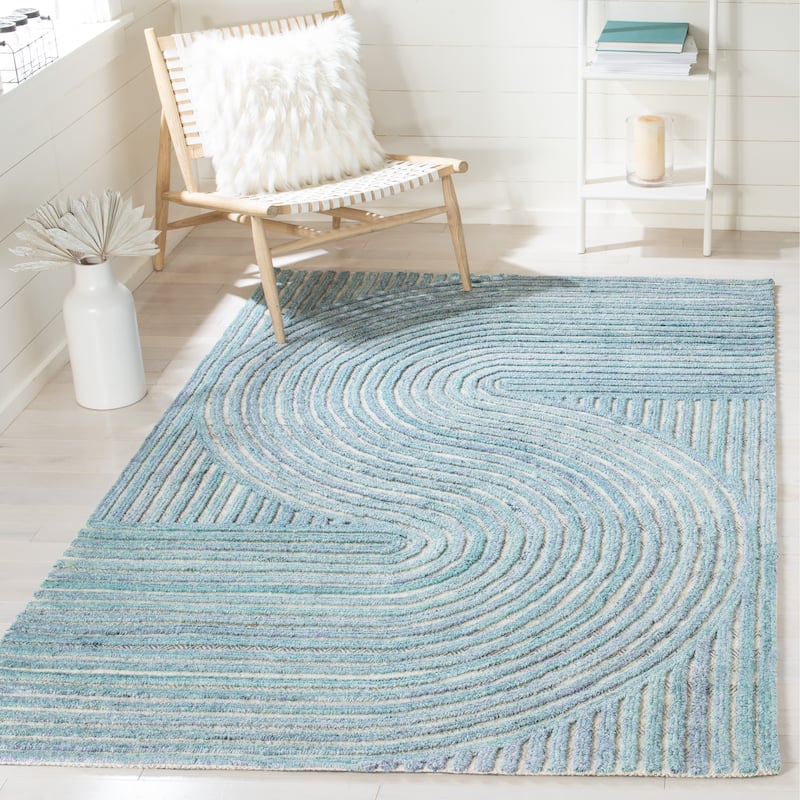 SAFAVIEH Handmade Southampton Catena Abstract Wool Rug - 4' Square - Blue - Square
