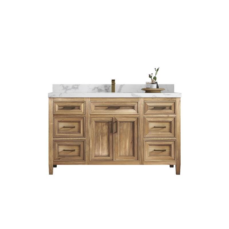 Willow Collections 60 in. W x 22 in. D Santa Monica Teak Single Sink Bathroom Vanity with Countertop
