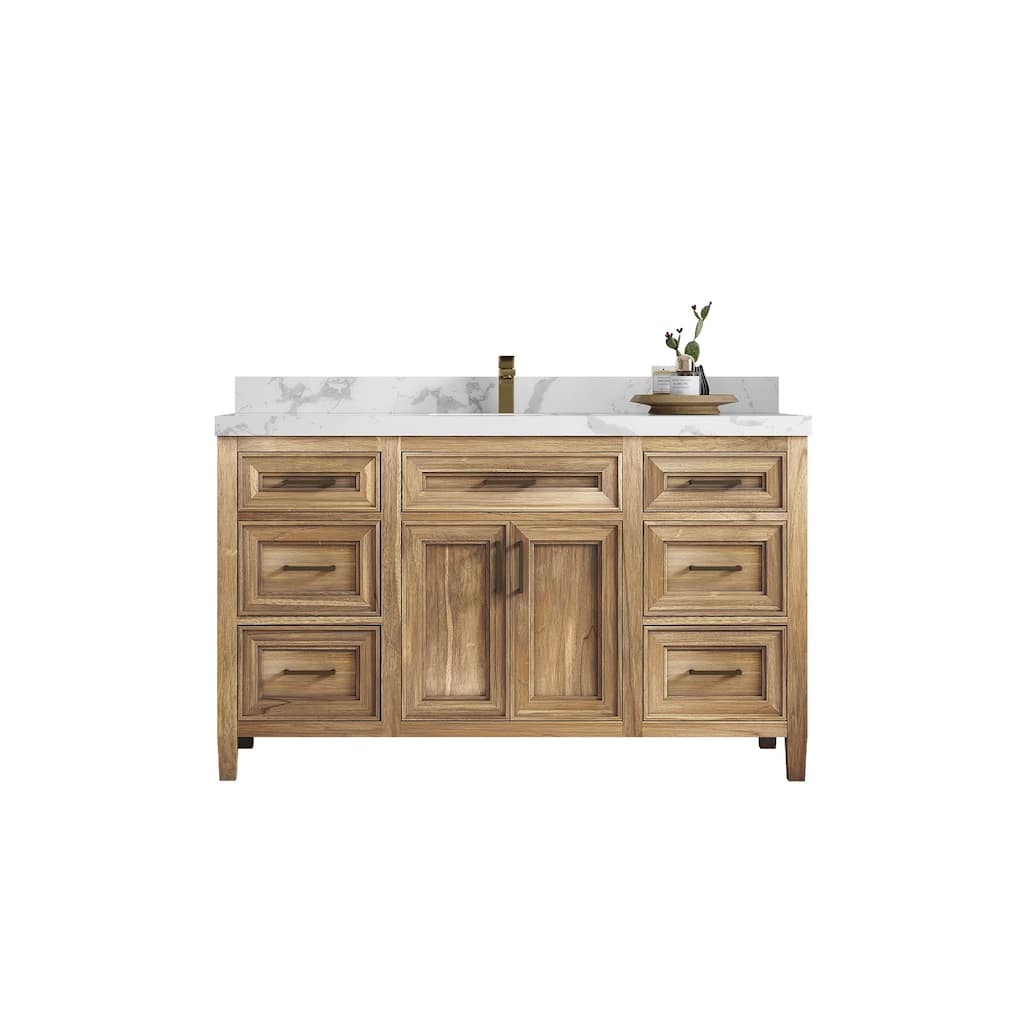Willow Collections 60 in. W x 22 in. D Santa Monica Teak Single Sink Bathroom Vanity with Countertop