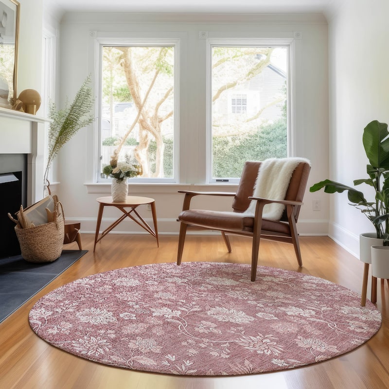 Premium Washable Super Soft Floral Garden Mayfield Rug - Blush - 8' x 8' - Round