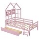 preview thumbnail 27 of 28, Kids Platform Bed House Bed Twin Size Wood Frame with House Roof Headboard, Safety Guardrail, Large Drawer, Star Pattern