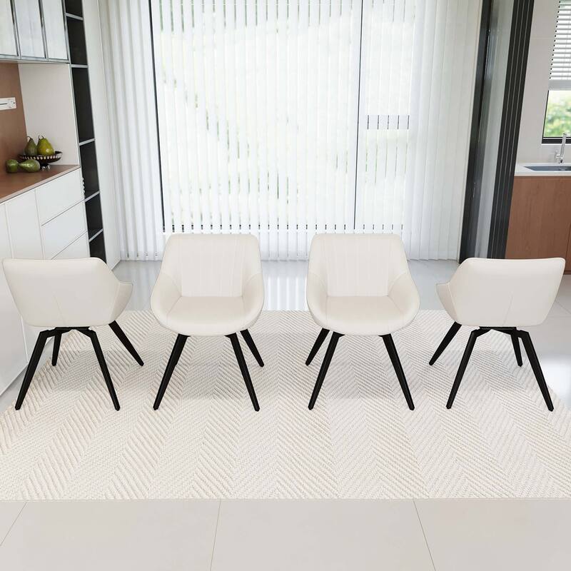 PU Dining Chair With Metal Legs,Set of 4 - Beige