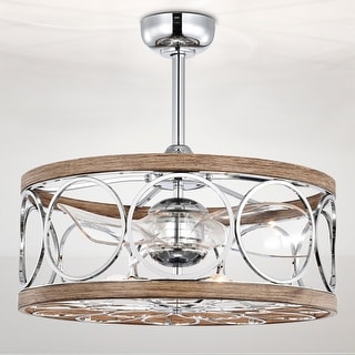 Ofelia 24-inch Chrome and Faux Wood 6 Lights 3 Blades Lighted Ceiling Fan with Remote