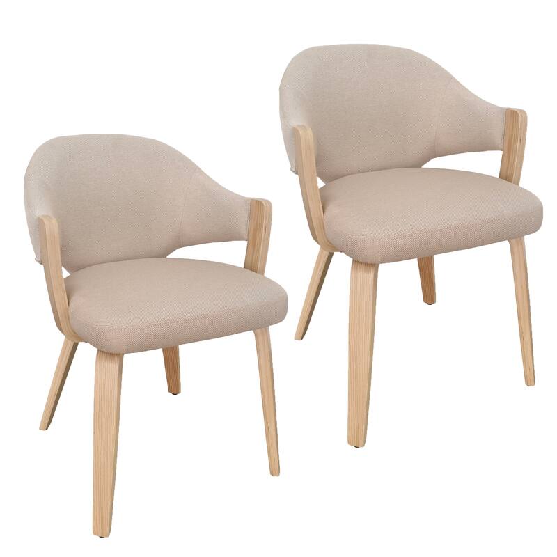Modern Fabric and Bentwood Dining Chair, Set of 2