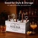 preview thumbnail 24 of 30, American Art Decor The Bourbon Bar Wood Crate Bottle Holder with Metal Handles - 7" H x 14" L x 8" D