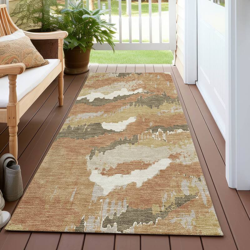 Machine Washable Indoor/ Outdoor Chantille Ombre Abstract Rug - Copper - 2'3" x 7'6"
