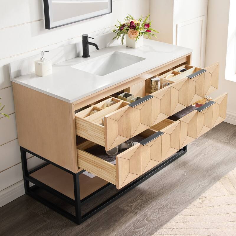 Milagro Bath Vanity with White Quartz Stone Top without Mirror