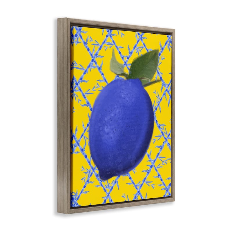 Stupell Blue Lemon over Yellow Framed Floater Canvas Wall Art Design By Matthew Piotrowicz