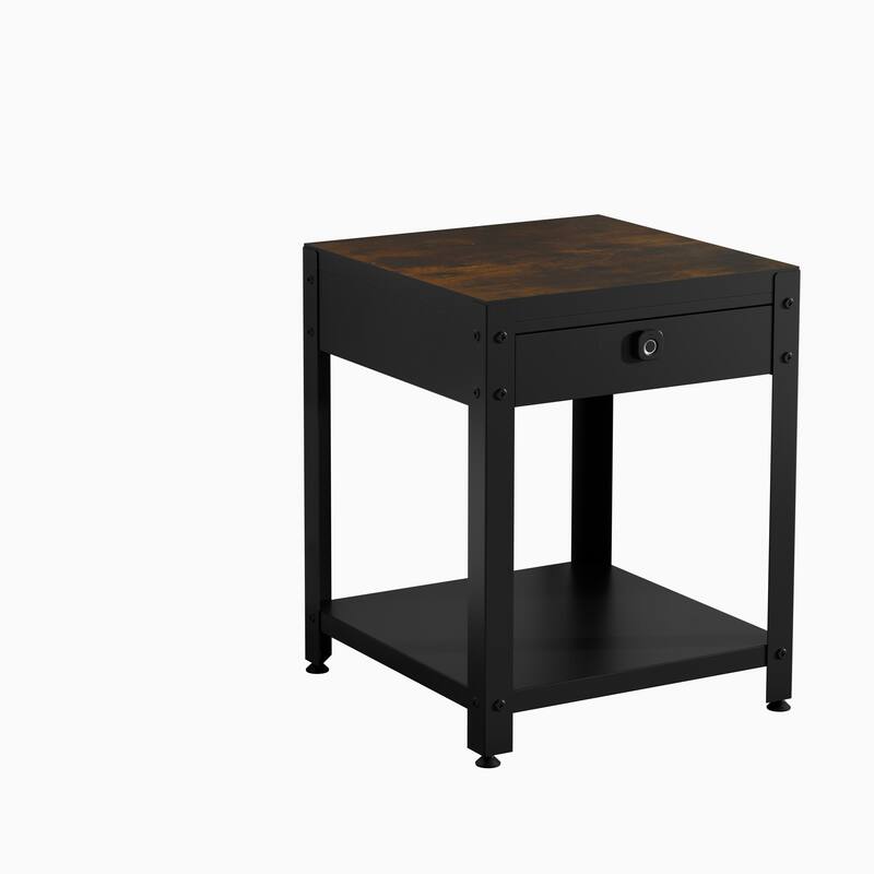 Roomfitters Square Coffee Table with Hidden Compartment and Fingerprint Lock, Steel, Black and White Faux Marble