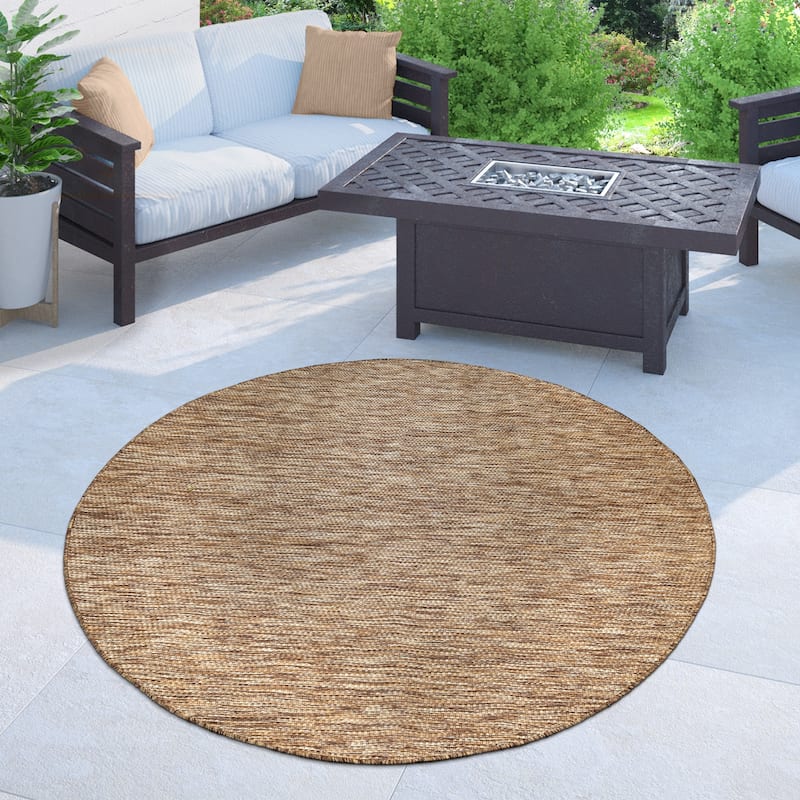 Variegated Waterproof Outdoor Rug for Patio - 6'7" Round - brown-beige