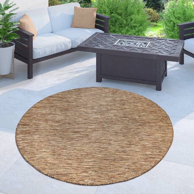 Variegated Waterproof Outdoor Rug for Patio - 6'7" Round - brown-beige