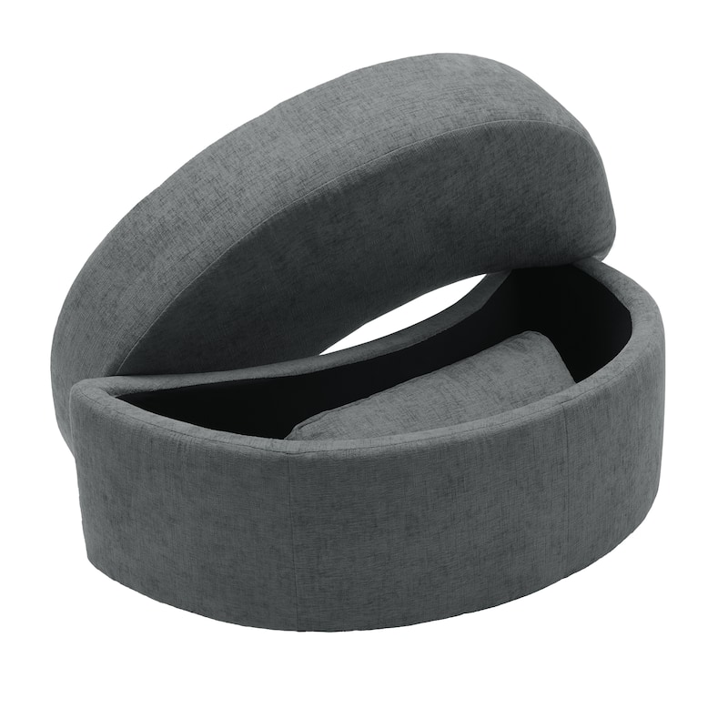 Upholstered Half Moon Storage Ottoman with Tray Set of 2