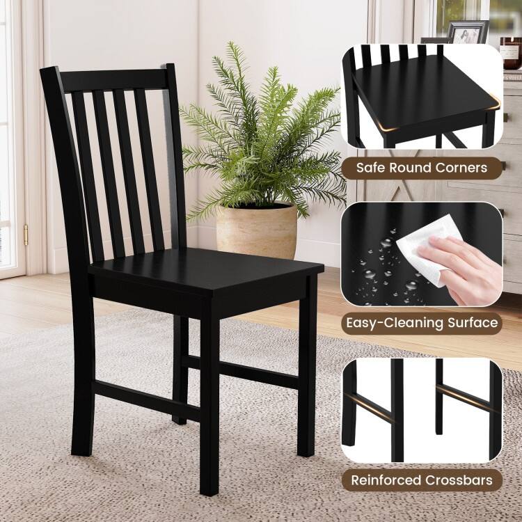 Set of 2 Wooden Dining Chairs with Slat Backrest and Solid Rubber Wood Frame Kitchen Chairs - 16" x 20" x 35"